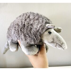 1992 A&A Plush gray & black plush armadillo stuffed animal